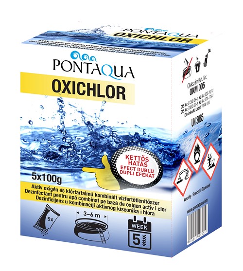 Pontaqua Oxichlor Mini, aktív oxigén és klórtartalmú, kombinált vízfertőtlenítőszer 500g OKM 005