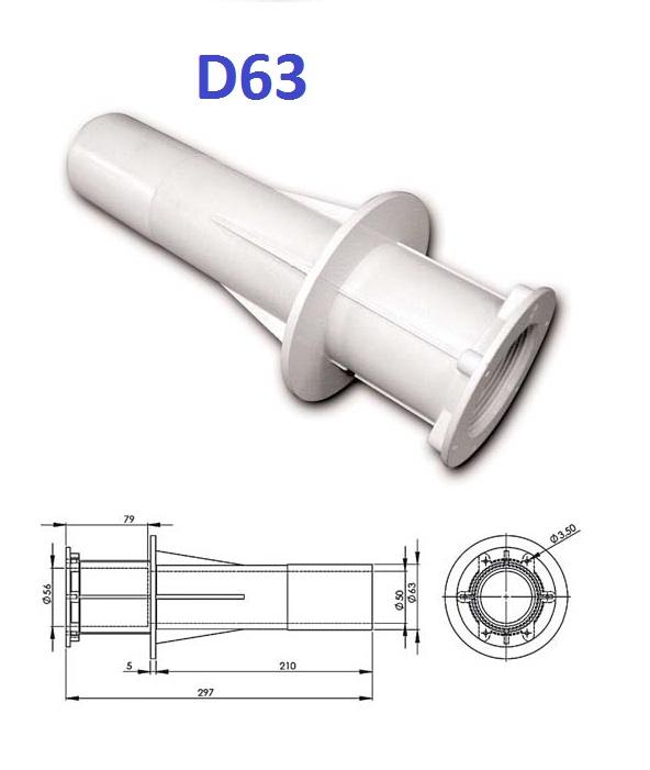 Falátvezető idom fóliás medencéhez 2" D63mm H300mm UIB-1G